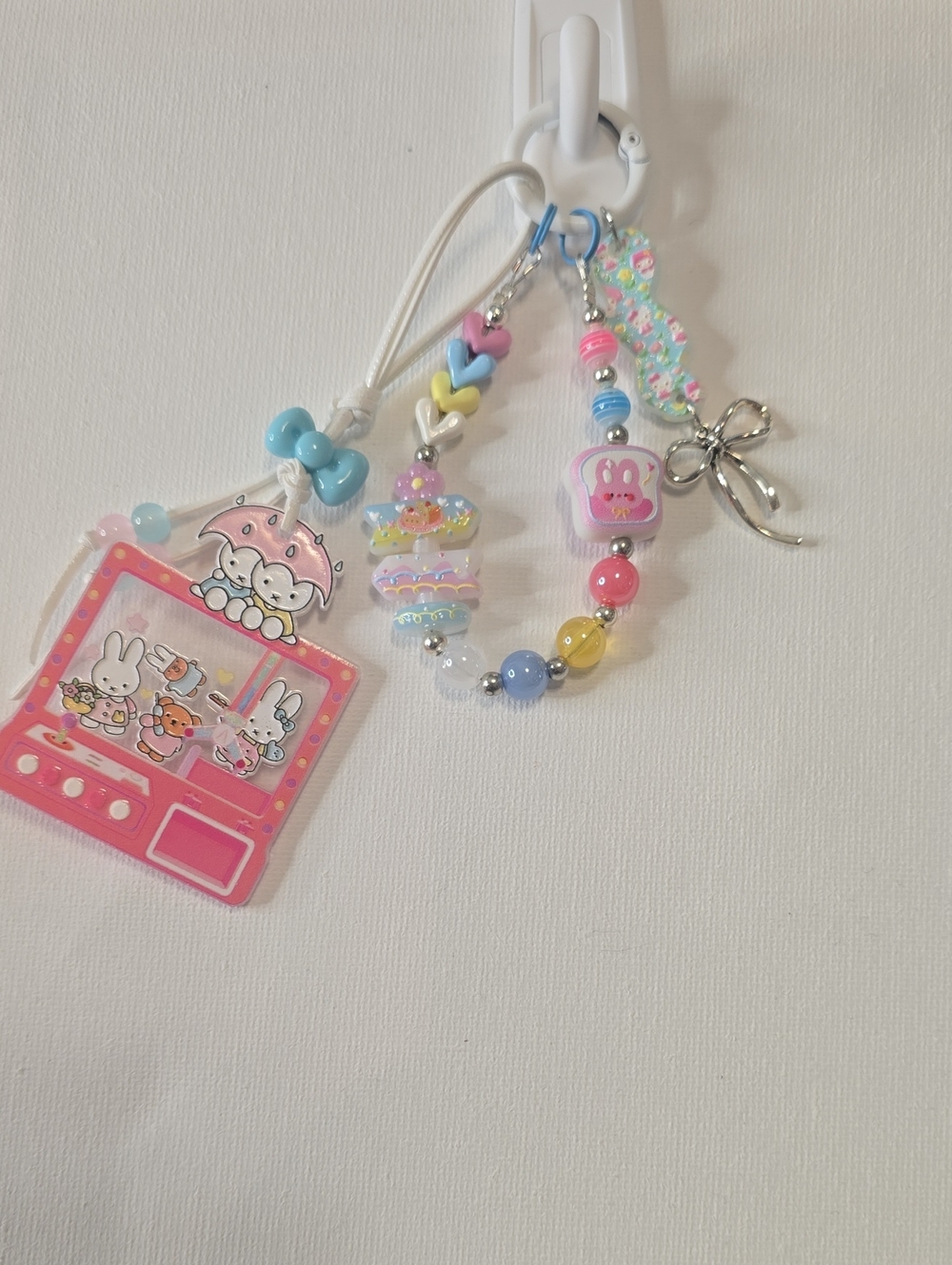 Handmade Cute Miffy  Pastel Beaded Charm Keychain - Pink & Blue